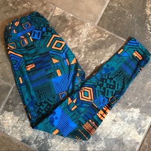 LuLaRoe OS leggings - green, blue, orange geo
